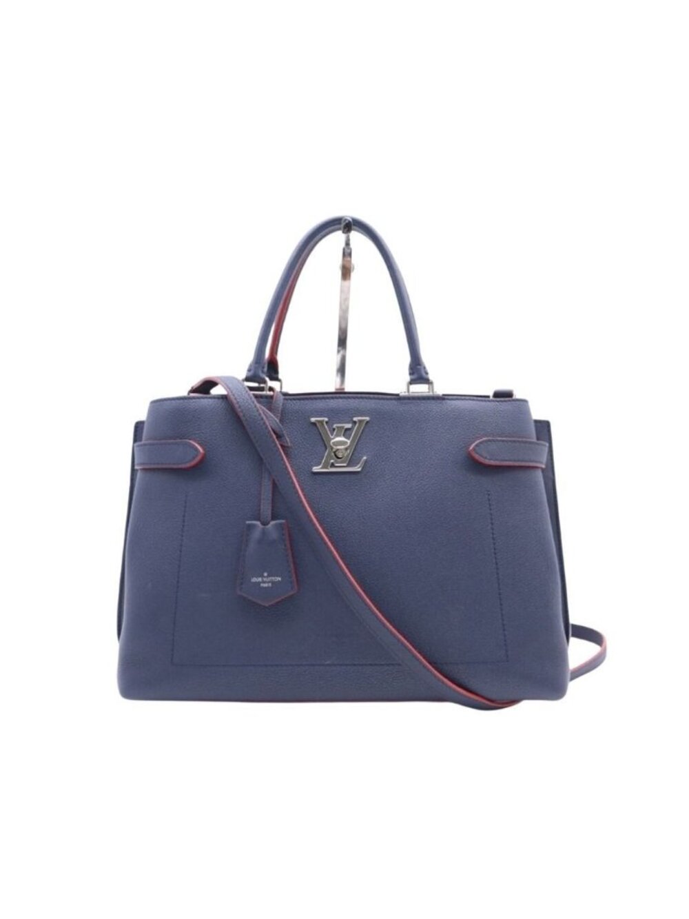 Louis Vuitton Lockme Day Marine Rouge Leather 2-Way Shoulder Bag Turnlock Silver